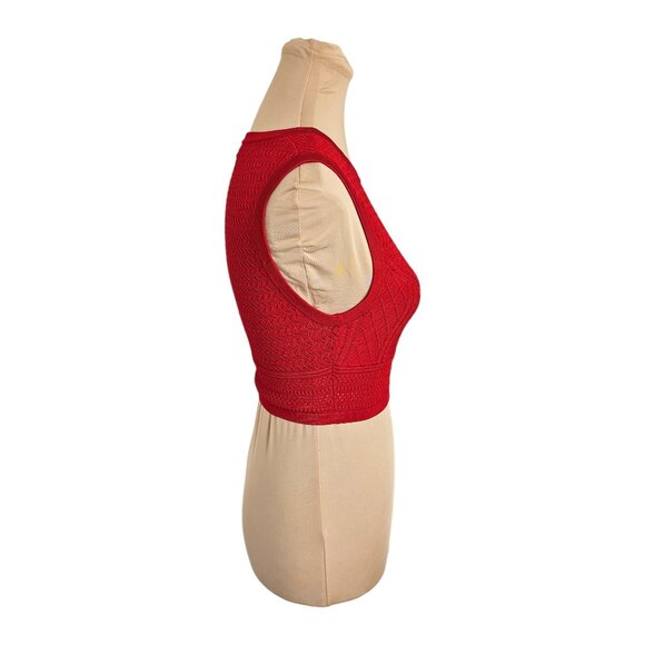 Babaton Aritzia Pontielle Tank Bright Red Eyelet Cropped Top Sz S - Picture 3 of 8